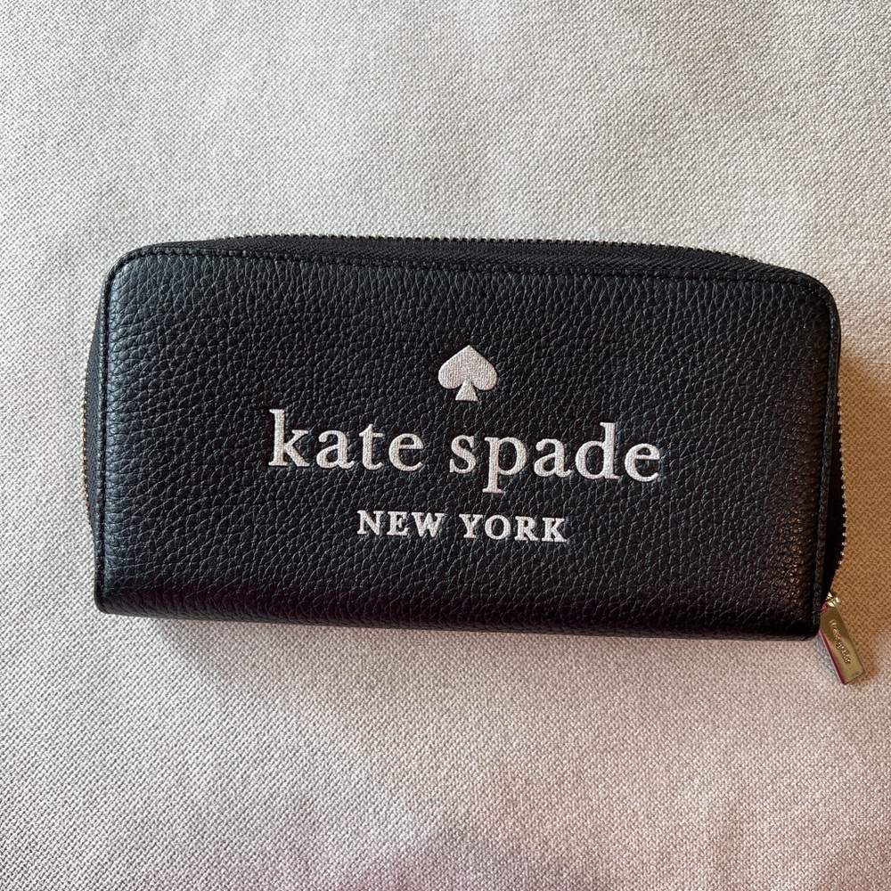 Kate Spade wallet black with silver hardware sparkly silver lettering